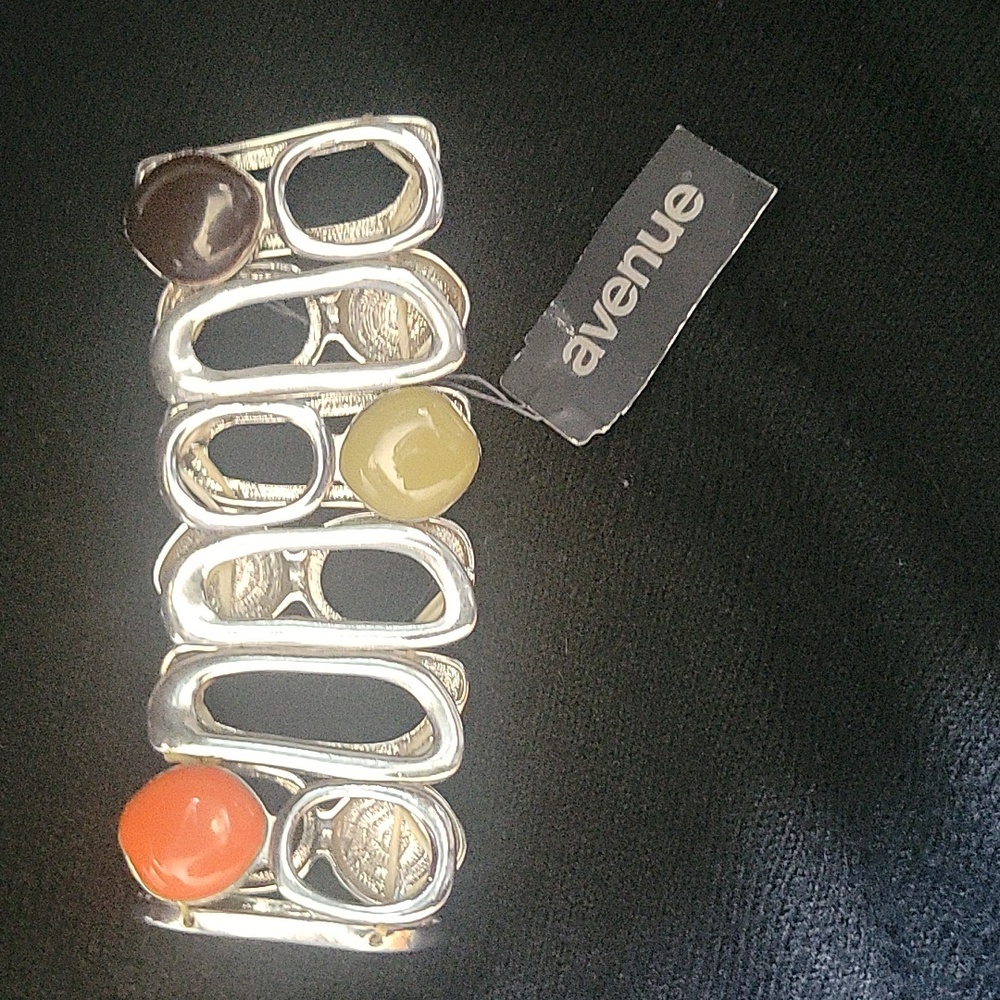 Silver Braclet With Orange, Brown And Green Detail Bracelet